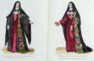 Nonnen des Ordens von St. Johann von Jerusalem, Illustration aus Geschichte und Kostüme der Mönchsorden von Pater Helyot, 1842 von French School