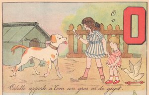 Odette bringt Tom einen großen Beinknochen, um 1920