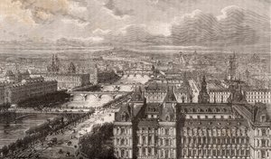 Paris - die Seine - die Brücken - Blick vom Turm Saint-Gervais - Gravur in „La France illustrée: géographie, histoire, administration statistique“ von V.-A. Malt-Brown. 1884 von French School
