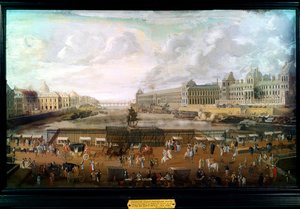 Paris, Blick auf die Pont-Neuf, den Palais du Louvre und das Collège des Quatre-Nations um 1680
