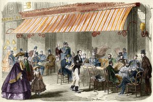 Paris im 19. Jahrhundert. Der Boulevard des Italiens im Jahr 1859: vor dem Café Helder um fünf Uhr nachmittags