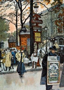 Pariser Straßenszene in der Nähe der Metrostation Palais-Royal, ca. 1900 von French School