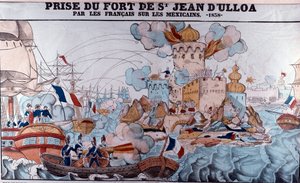 Gebäckkrieg: Invasion Mexikos durch französische Truppen am 27. November 1838, Schlacht von Veracruz (Epinal-Druck) von French School