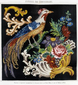 Muster für Kreuzstichstickerei (Paradiesvogel) - in „Journal des Demoiselles“ 1852.