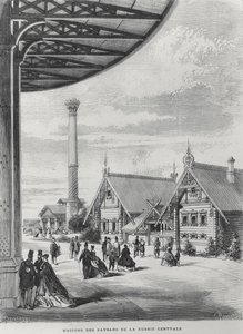 Bauernhäuser im russischen Pavillon auf der Weltausstellung von 1867