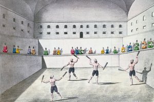 Persische Athleten beim Training in einem Gymnasium, ca. 1820 (Farbstich)