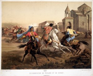 Persische und kurdische Scharmützel in Armenien - Lithografie von French School
