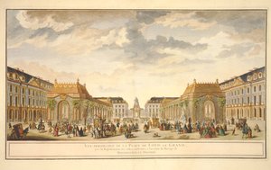 Perspektivische Ansicht des Place de Louis le Grand mit den anlässlich der Hochzeit von Monseigneur le Dauphin konstruierten Räumen von French School
