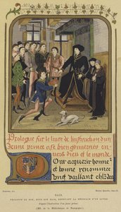 Philipp der Gute, Herzog von Burgund, auf einem Podest sitzend und ein Buch empfangend, 15. Jahrhundert