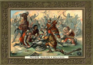 Philippe Auguste in Bouvines im Jahr 1214. Chromolithographie des 19. Jahrhunderts, Bianchetti-Sammlung