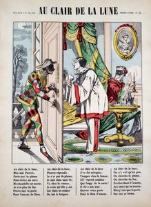 Pierrot, Harlekin und der Nachbar, Ill. des Liedes „Au clair de la lune“, Bild von Epinal von French School