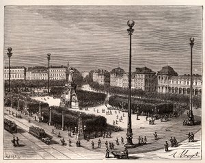 Place de la Republique in Paris - Gravur in „La France illustree: geographie, histoire, administration statistique“ von V.A. Malt-Brown. 1884