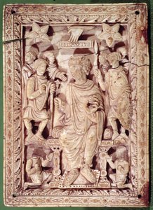Plakette, die König David auf dem Thron zeigt, aus Reims, 9.-10. Jahrhundert von French School