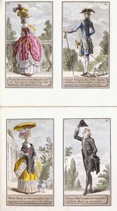 Platten 13-16 aus einem Almanach der zeitgenössischen französischen Mode von French School