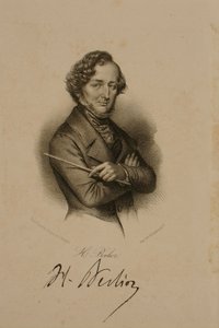 Porträt und Unterschrift von Hector Berlioz (1803-69)