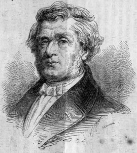 Porträt von Alphonse Lavallée (1791-?), Geschäftsmann aus Nantes, Gründer der École Centrale des Arts et Manufactures (oder École Centrale Paris), die Ingenieure ausbildet. Gravur in "Le Monde Illustré" Nr. 346 vom 28. November 1863 von French School