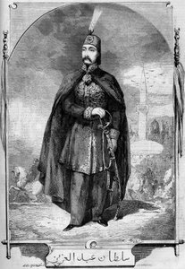 Porträt von Abdul Aziz (Abd-ul-Aziz oder Abd Ul Aziz oder Abdulaziz) (1830-1876), Sultan des Osmanischen Reiches. Gravur in „Le Monde Illustré“ Nr. 224 vom 27. Juli 1861
