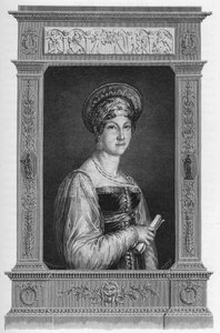 Porträt von Anne Françoise Boutet genannt Mademoiselle Mars (1779-1847), französische Schauspielerin - Gravur von 1862 in „Die Königinnen der Welt“ von unseren ersten Schriftstellern. Buch unter der Leitung von J. G. D. Armengaud veröffentlicht. von French School