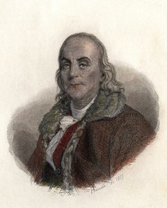 Porträt von Benjamin Franklin (1706-1790), amerikanischer Physiker, Philosoph und Politiker. in „Porträts der nützlichen Männer“.