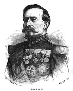 Porträt von Charles Denis Bourbaki (1816-1897), französischer Offizier. Gravur in „Les Illustrations De L