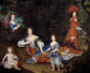 Porträt von Francoise Athenais, Marquise de Montespan, und ihren Kindern von French School