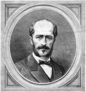 Porträt von Gustave Lambert (1824-1871), französischer Hydrograph und Entdecker, Autor eines Expeditionsprojekts am Nordpol. Gravur in "Le Monde Illustré" Nr. 771 vom 20. Januar