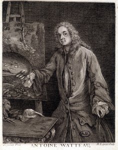 Porträt von Jean Antoine Watteau (1684-1721), französischer Maler - Gravur von French School