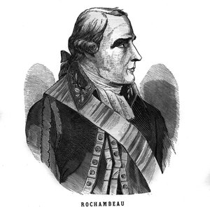 Porträt von Jean Baptiste Donatien de Vimeur, Graf von Rochambeau (1725-1807), Marschall von Frankreich. Gravur in „Les Illustrations De L