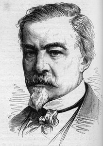 Porträt von Leon Plee, französischer Journalist und Schriftsteller. Gravur in „Le Monde Illustré“ Nr. 1141 vom 8. Februar von French School