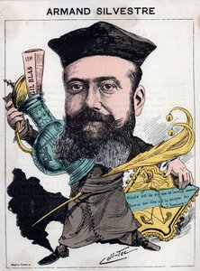 Porträt von Paul Armand (Paul-Armand) Silvestre (1837-1901), französischer Dichter - Karikatur von anderen (Collignon und Tocqueville) in „Les Hommes d