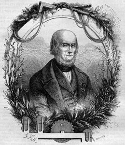 Porträt von Philippe de Girard (1775-1845), französischer Erfinder und Industrieller, Schöpfer der Flachsspinnmaschine. Gravur von 1866-1867.