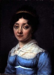 Porträt einer bürgerlichen Frau in einem blauen Empire-Kleid, ca. 1815