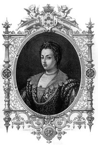 Porträt der Venezianerin Bianca Cappello (1548 - 1587), Ehefrau von Francois de Medicis (Francesco de Medici). Gravur von 1862 in „Die Königinnen der Welt“ von unseren ersten Schriftstellern. Buch unter der Leitung von J. G. D. ARMENGAUD. von French School