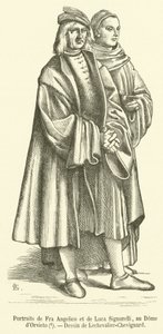 Porträts von Fra Angelico und Luca Signorelli, im Dom von Orvieto (Stich) von French School