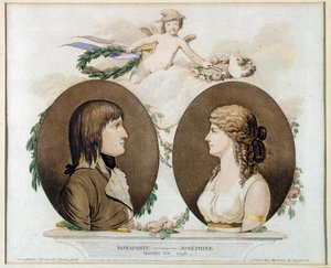 Porträts von Napoleon Bonaparte (1769-1821) und Joséphine de Beauharnais (1763-1814), verheiratet 1796. Anonyme Aquarell um 1800. Malmaison, Schlossmuseum von French School