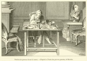 Position des Graveurs vor dem Schleifstein von French School