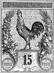 Briefmarke mit Darstellung des französischen Hahns, Emblem der Französischen Republik, späte 19. Jahrhundert von French School