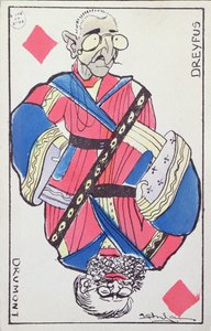 Postkartenkarikaturen von Alfred Dreyfus (1859-1935) und Edouard Drumont (1814-1917), späte 19. Jahrhundert
