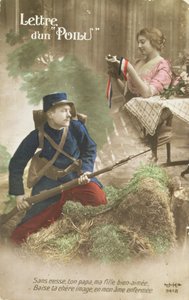 Postkarte, die einen Brief von einem Poilu darstellt, 1914-18