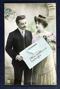 Postkartentelegramm von 1907 von French School