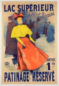 Plakat, das eine Eislaufbahn am Lac supérieur im Bois de Boulogne bewirbt