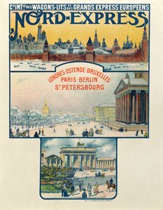 Plakat zur Werbung für die Compagnie des Wagons-Lits et des Grands Express Européens, London nach St. Petersburg, frühes 20. Jahrhundert