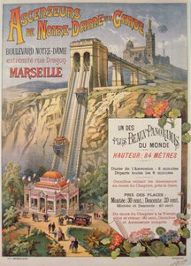 Plakat, das den Aufzug von Notre-Dame de la Garde, Marseille, um 1900 bewirbt