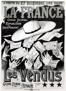 Plakat zur Werbung für den Roman Les Vendus über die Panama-Affäre, ca. 1892-95