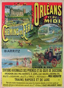 Plakatwerbung für die Eisenbahnen von Orleans und Midi, Frankreich
