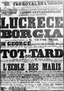 Plakat für die Aufführung von Lucretia Borgia im Odeon, 1843