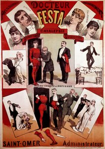 Plakat, das die Zaubershow des Illusionisten Doktor Festa präsentiert, Anfang des 20. Jahrhunderts (Druck) von French School