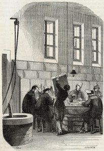 Post: Sortierung der Briefe für Abteilungen und Ausland - Gravur in „Tableau-de-Paris“ von Edmond Texier 1852 von French School