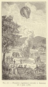 Erstes Experiment durchgeführt in Annonay (5. Juni 1783) (Gravur) von French School