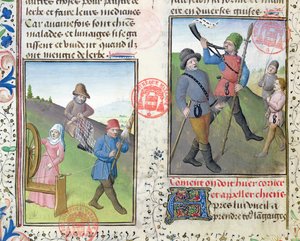 Netze für die Jagd vorbereiten, aus dem Livre de la Chasse von Gaston Phebus de Foix (1331-91)